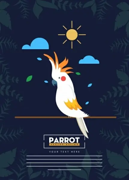 wildlife banner white parrot icon plants background
