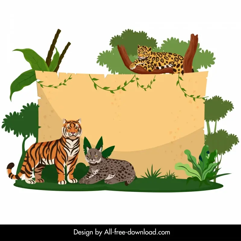 wildlife border template feline species jungle scene outline