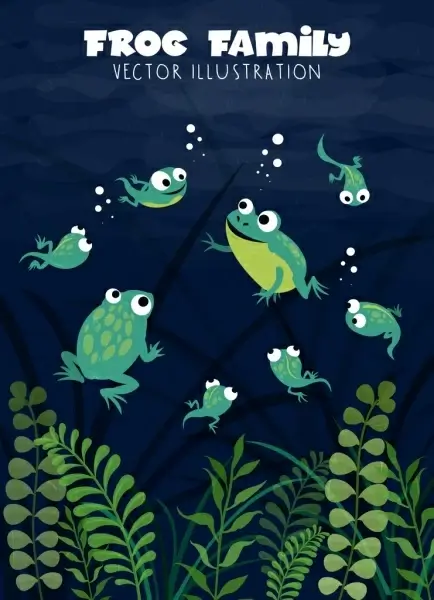 wildlife drawing swimming frogs colored cartoon design