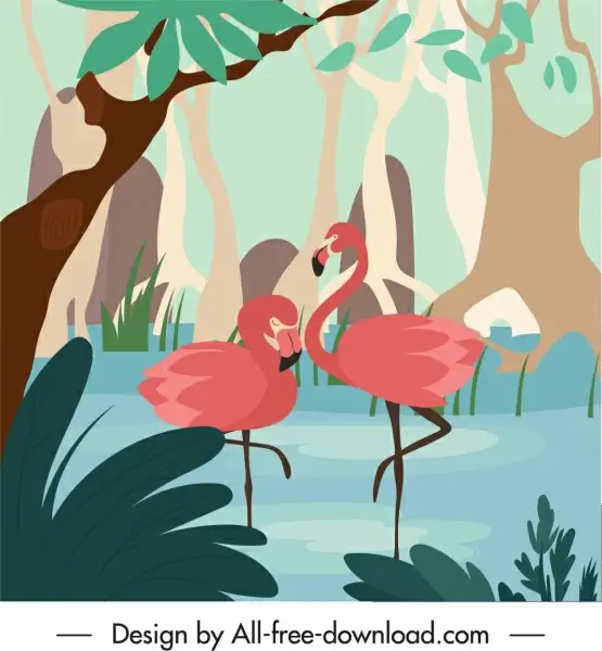 wildlife painting flamingo sketch handdrawn classic 