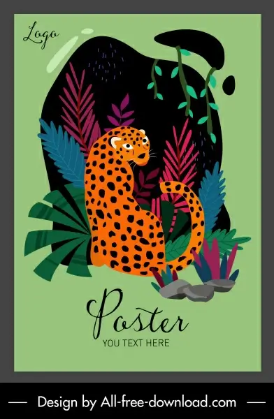 wildlife poster leopard sketch colorful classic design