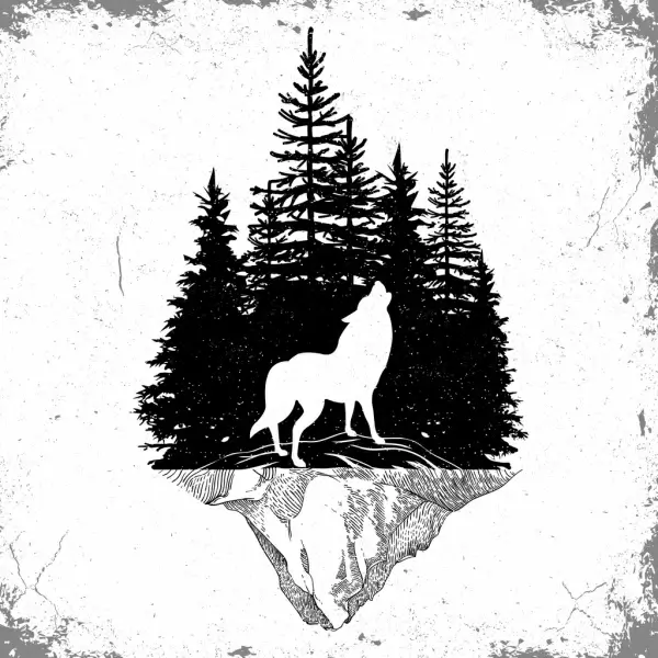 wildlife tattoo template wolf forest icons silhouette design