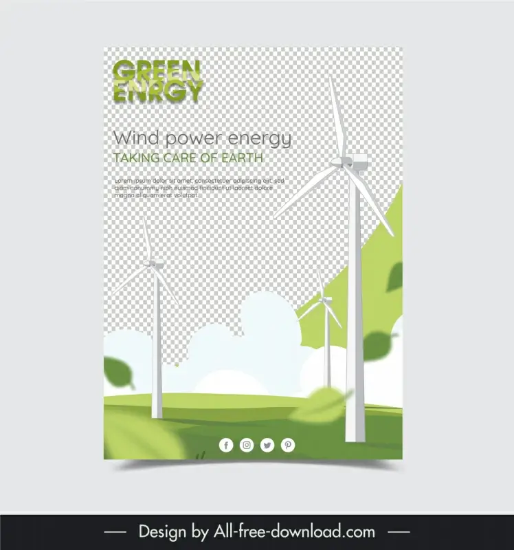 wind power energy poster template elegant checkered windmill scene  
