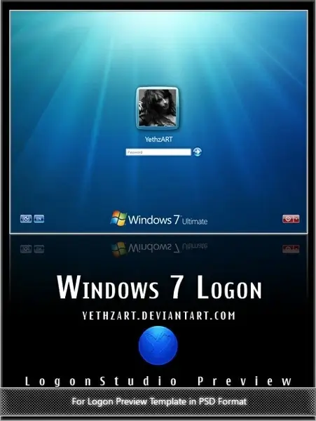 windows 7 style login screen psd layered template