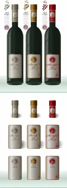 wine bottles and bottle caps attached vector