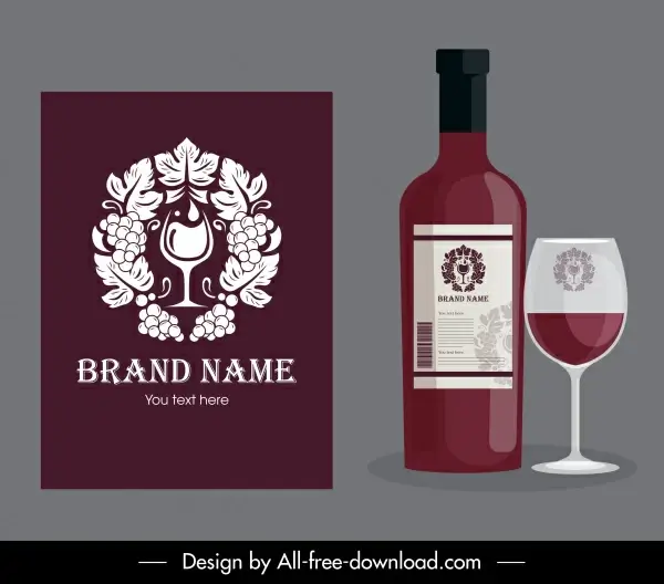 wine brand identity template elegant flat symmetric decor