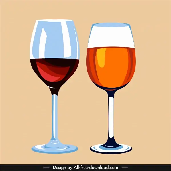 wine glass icons elegant flat sketch