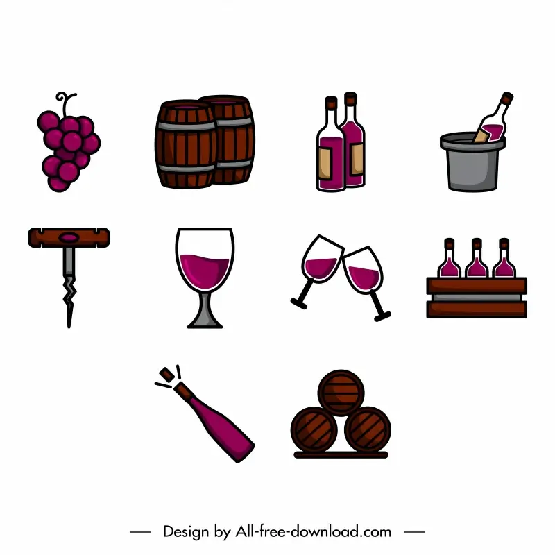 wine icons sets flat classic symbols outline 