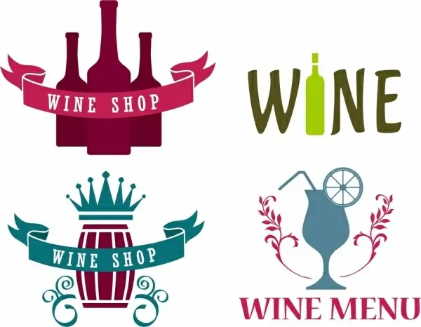 wine logo design elements retro style texts decoration