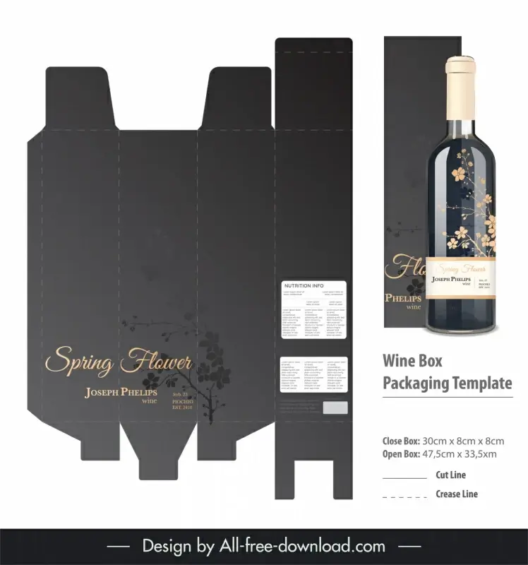 wine packaging template elegant dark spring flora design