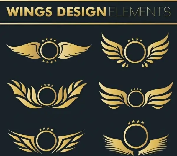 wings design elements shiny yellow flat decor