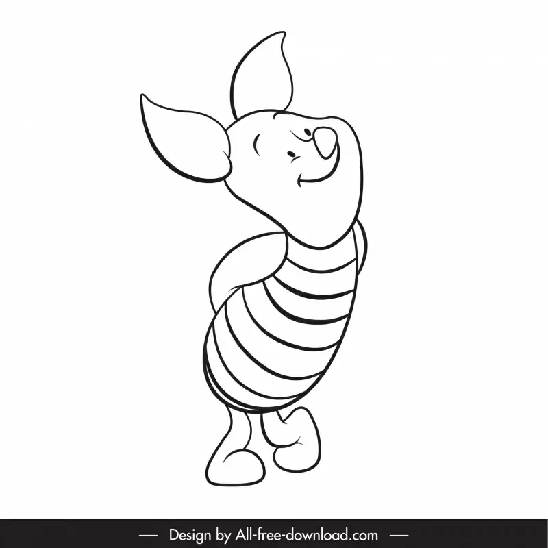 winnie the pooh cartoon design element piglet character sketch black white handdrawn 
