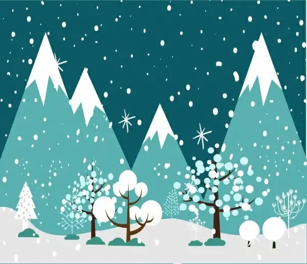 winter background falling snow trees ornament