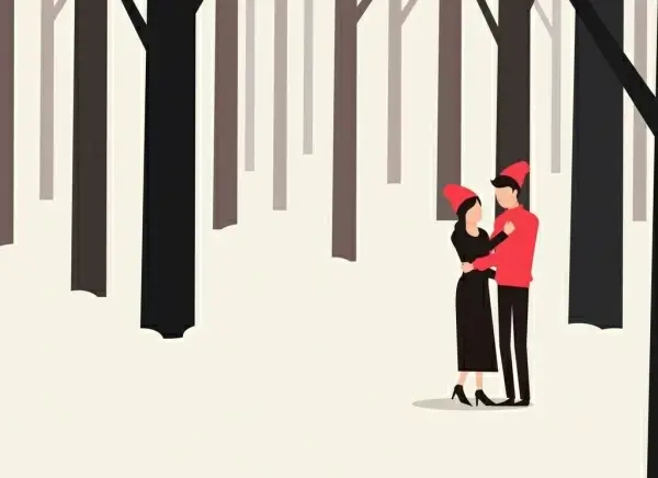 winter background love couple snowy forest icons
