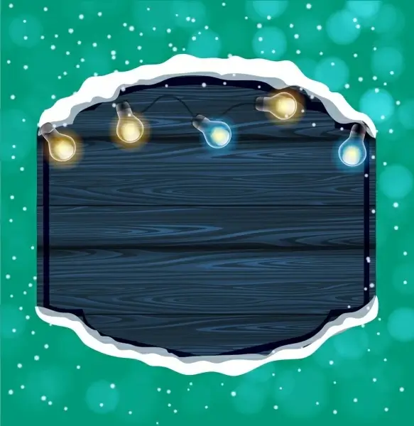winter background wooden board sparkling lights decoration