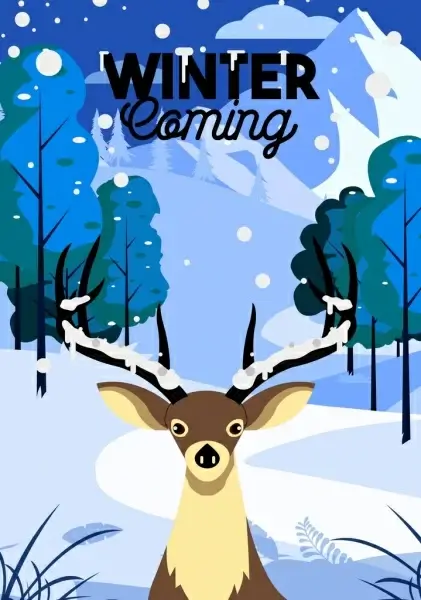 winter banner reindeer snowfall icons decor