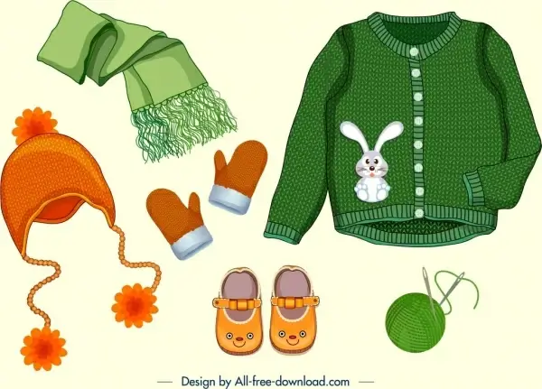 winter clothes design elements baby accessories icons