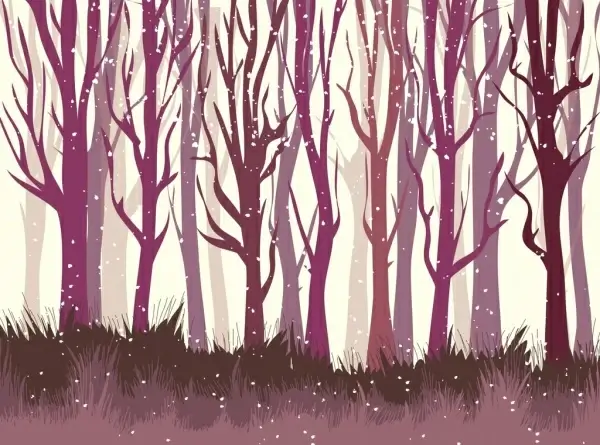 winter forest background violet leafless trees icons