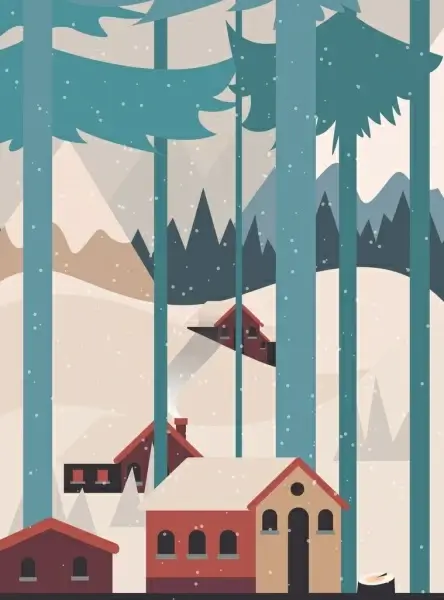 winter landscape painting snowfall houses icons classical design