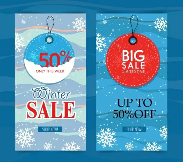 winter sales posters snowflakes tags decor vertical design