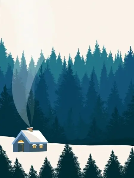 winter scene painting outdoor snowy landscape cartoon design