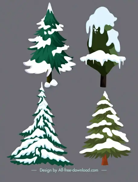 winter trees icons snowy sketch classic design