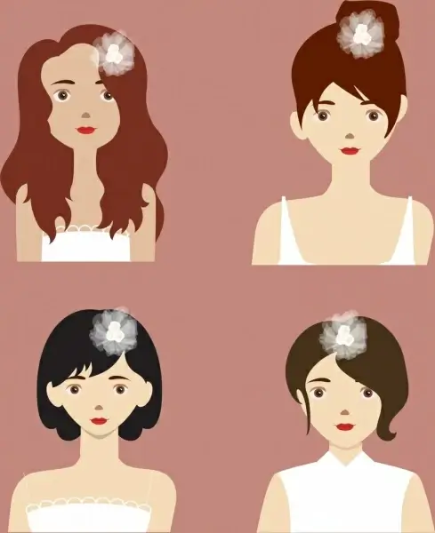 woman hairstyles collection colored cartoon design