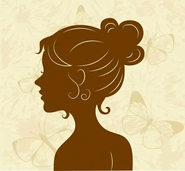 woman icon brown silhouette sketch butterflies backdrop