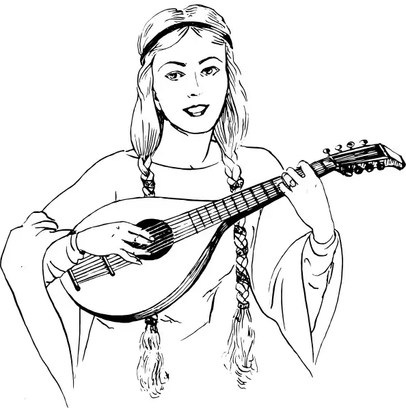 Woman Playing Lute clip art