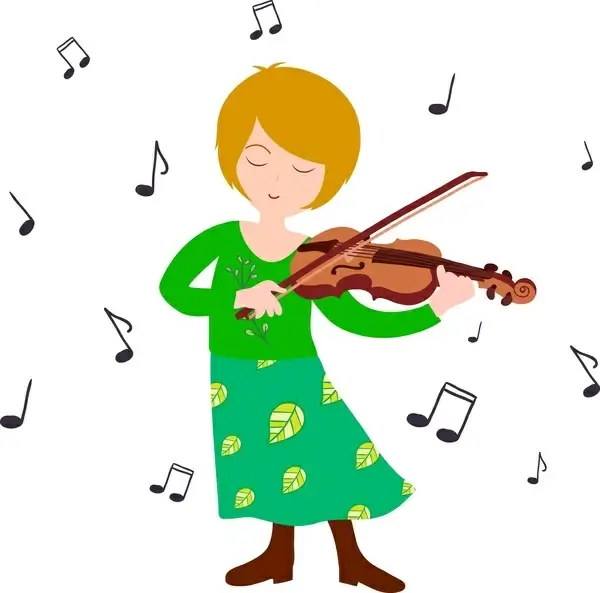 woman playing violin icon colored flat design style