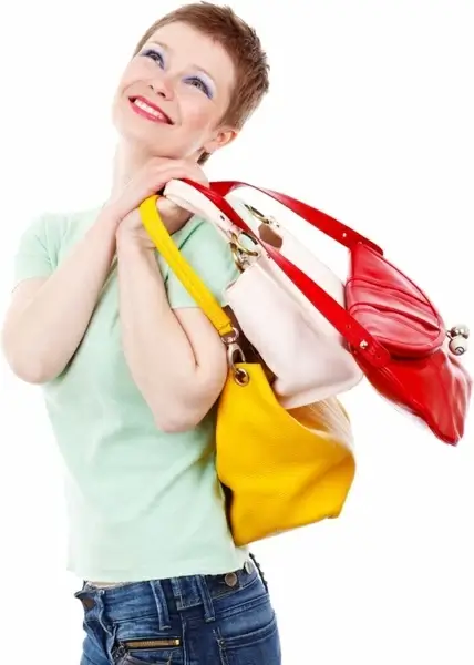 woman with colorful bags