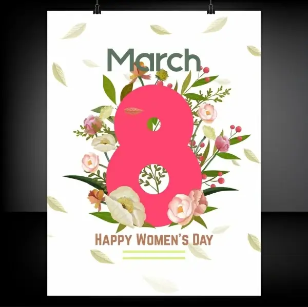 women day banner flowes number decor
