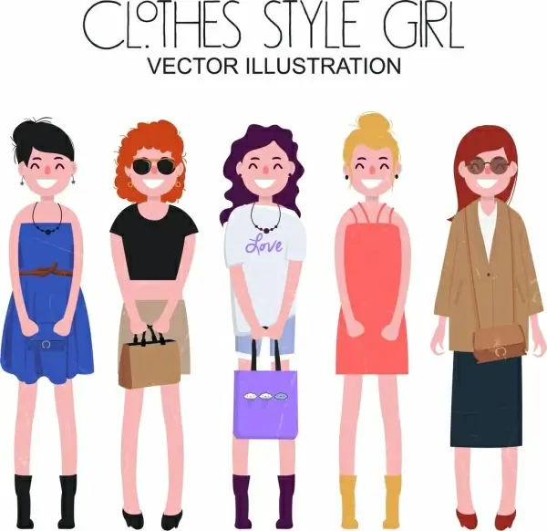 women fashion collection modern design colored cartoon
