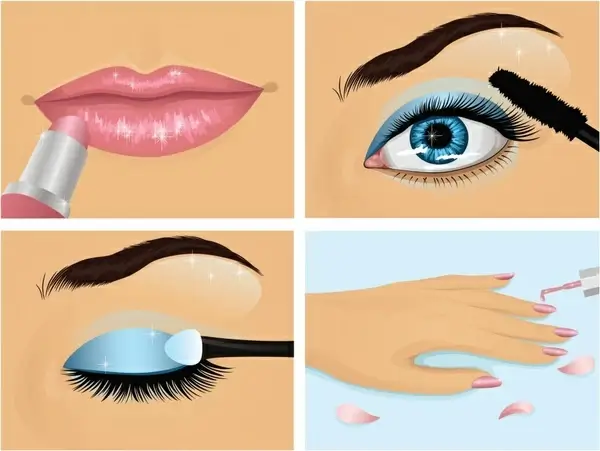 beauty makeup background eye lips hand icons decor