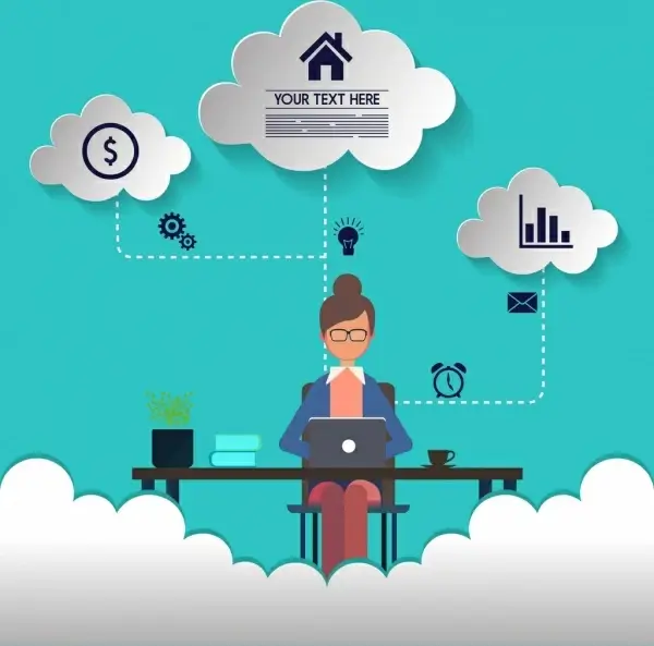 working concept infographic woman interface cut cloud icons