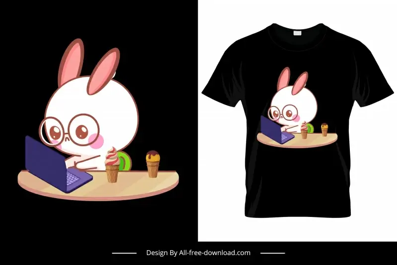 working tshirt template cute stylized rabbit cartoon character sketch