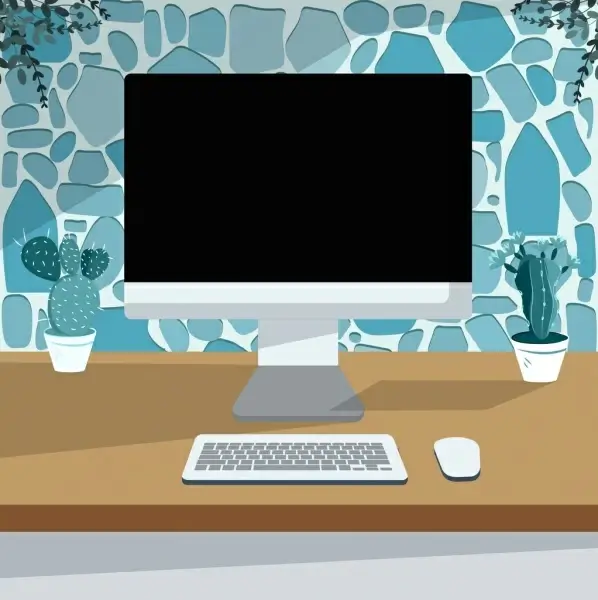 workplace background computer screen keyboard mouse icons decor