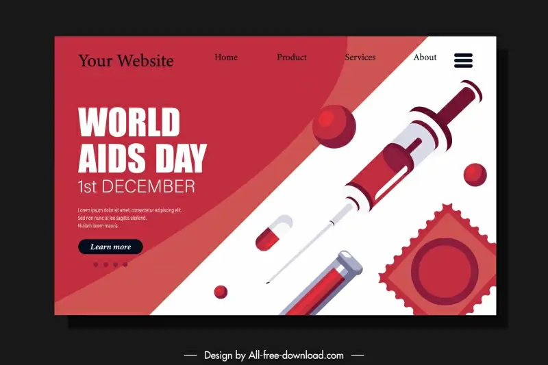 world aids day webpage template injection needle condom blood capsule sketch