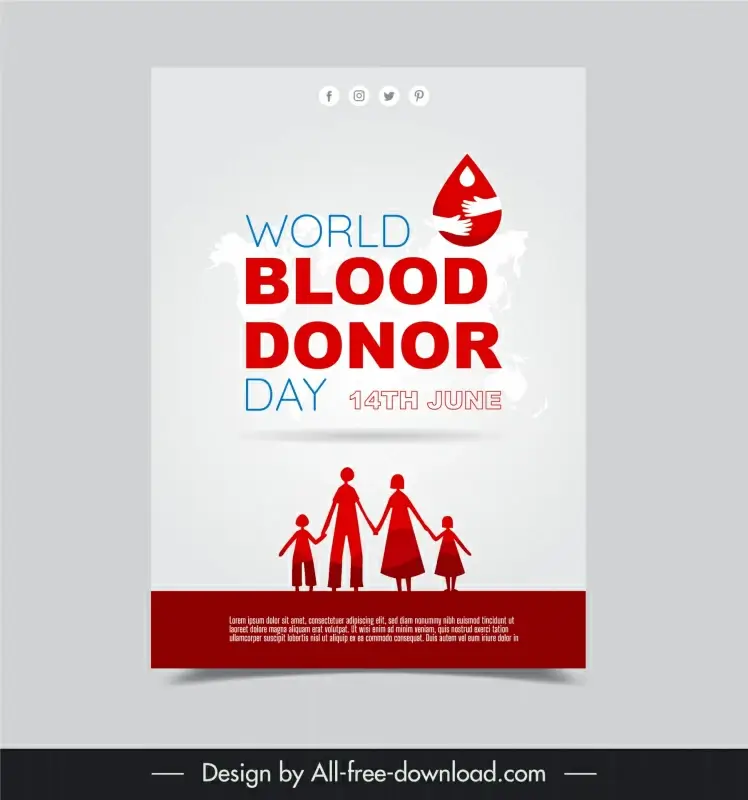 world blood donor day banner template flat silhouette family world map
