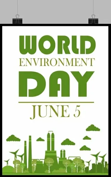 world day banner green decor windmill factory icons