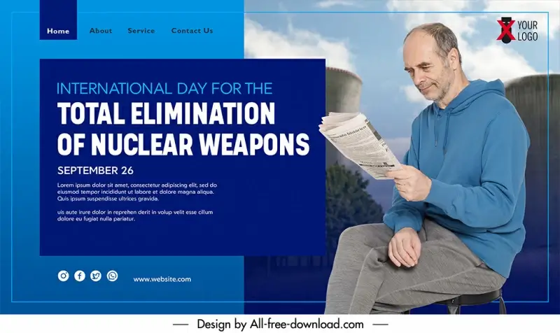  world day for the total elimination of nuclear weapons website template man reading newspaper nuclear plant sketch