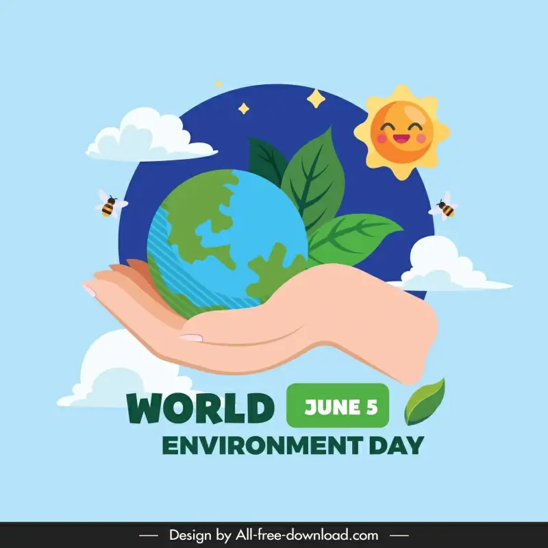 world environment day banner template cute sky elements hand holding earth