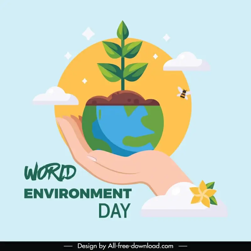 world environment day banner template flat hand holding flowerpot