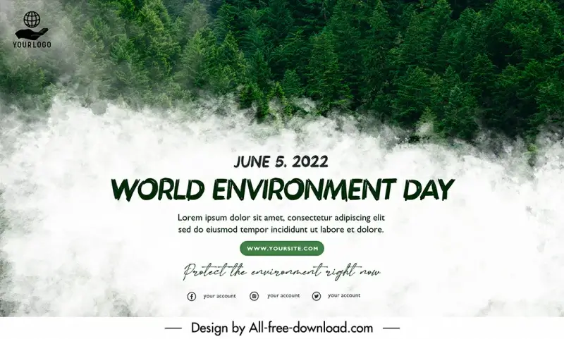 world environment day banner template modern realistic cloudy forest scene sketch