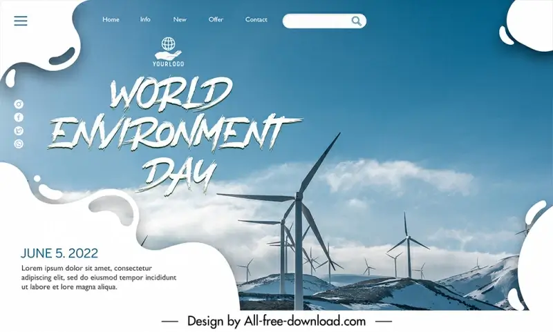  world environment day landing page template bright modern realistic windfarm scene sketch 