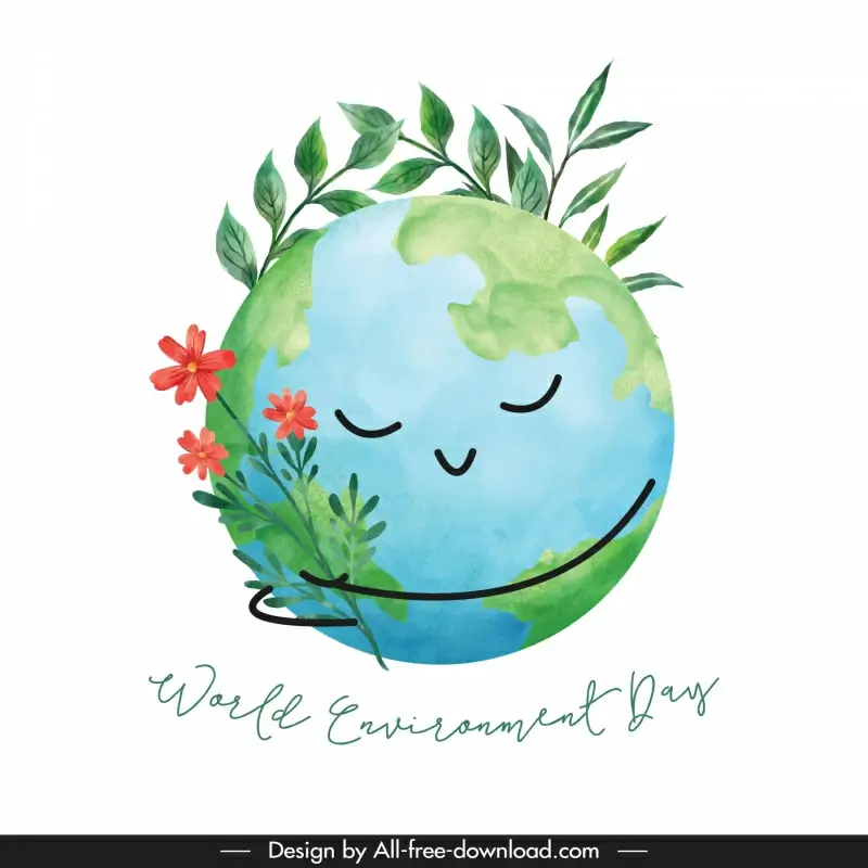 world environment day poster template cute stylized earth leaves flowers