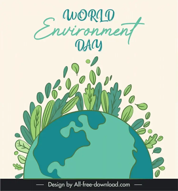 world environment day poster template flat classic handdrawn leaves globe sketch