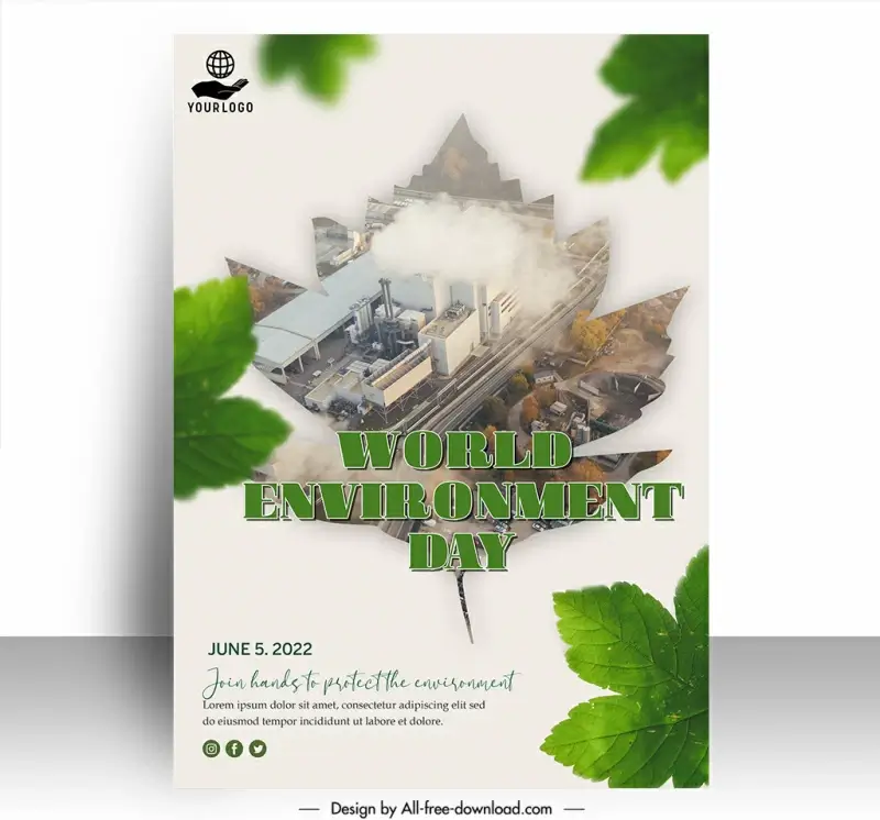 world environment day poster template polluted air leaves decor realistic design 