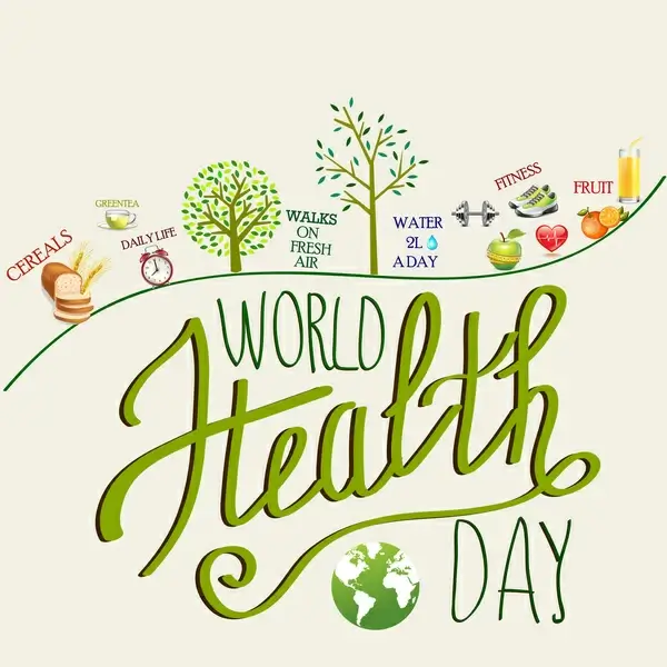 world heath day banner design with realistic icons