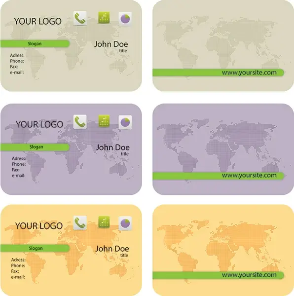 world map business cards templates with rounded corners